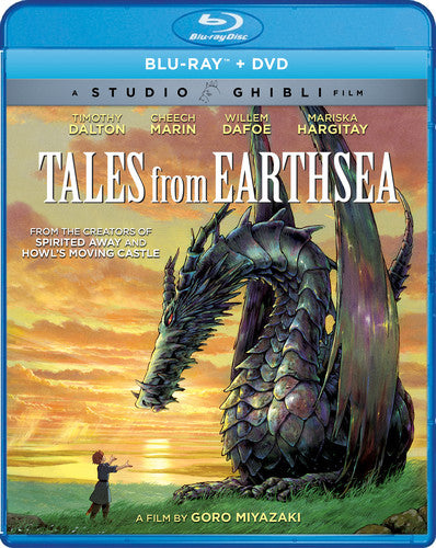 Blu-ray and DVD cover of 'Tales from Earthsea' with a dragon and child illustration.