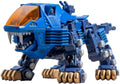 Blue toy robot with orange visor on a white background