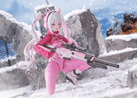 A figma of Alice from GODDESS OF VICTORY: NIKKE featuring multiple face plates and optional parts like a sniper rifle and poseable legs.