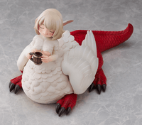  The figure has been carefully sculpted down to the finest details, making it a must-see for fans of the series. Despite her fluffy feathers and sharp dragon arms and legs, chimera Falin looks adorable as she devours delicious dungeon food and blushes with satisfaction. 