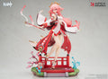APEX Games Apex Blingding collectible figure of a pink-haired anime character in a red and white kimono-style outfit, posed on a red bridge with cherry blossom decorations, against a light gray studio background.
