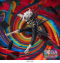 Action figure with dynamic pose against a colorful, swirling background with Sega Goods branding.