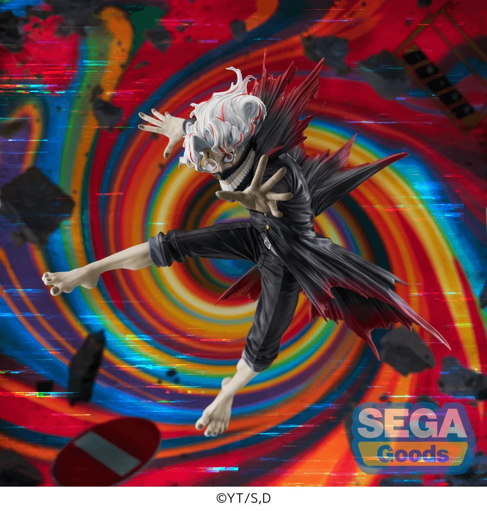 Action figure with dynamic pose against a colorful, swirling background with Sega Goods branding.
