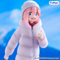 Anime character figurine in a winter outfit with a blue background, featuring the Furyu brand.