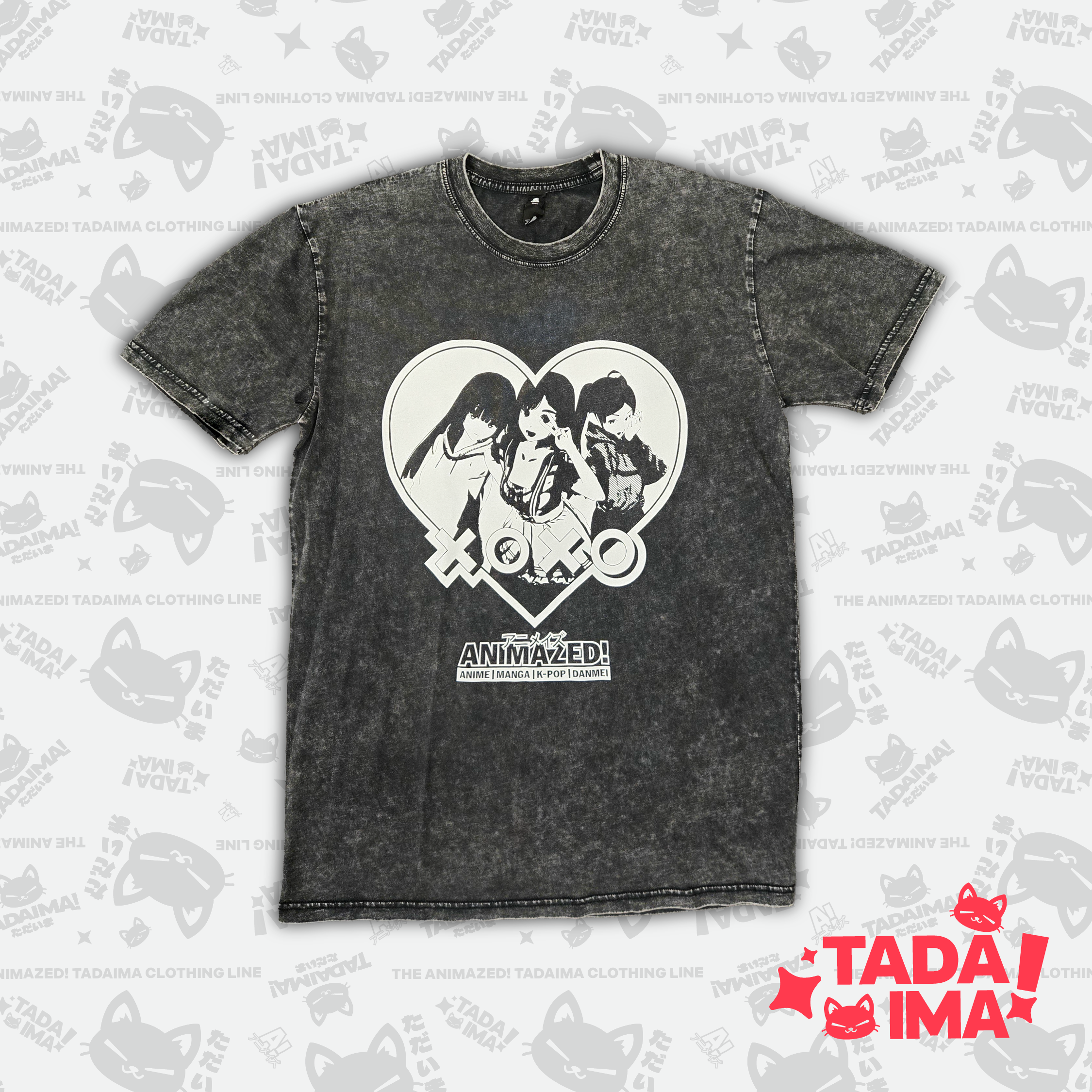 Animazed! Custom Shirt (Anime Trio Design) - Stone Wash Grey