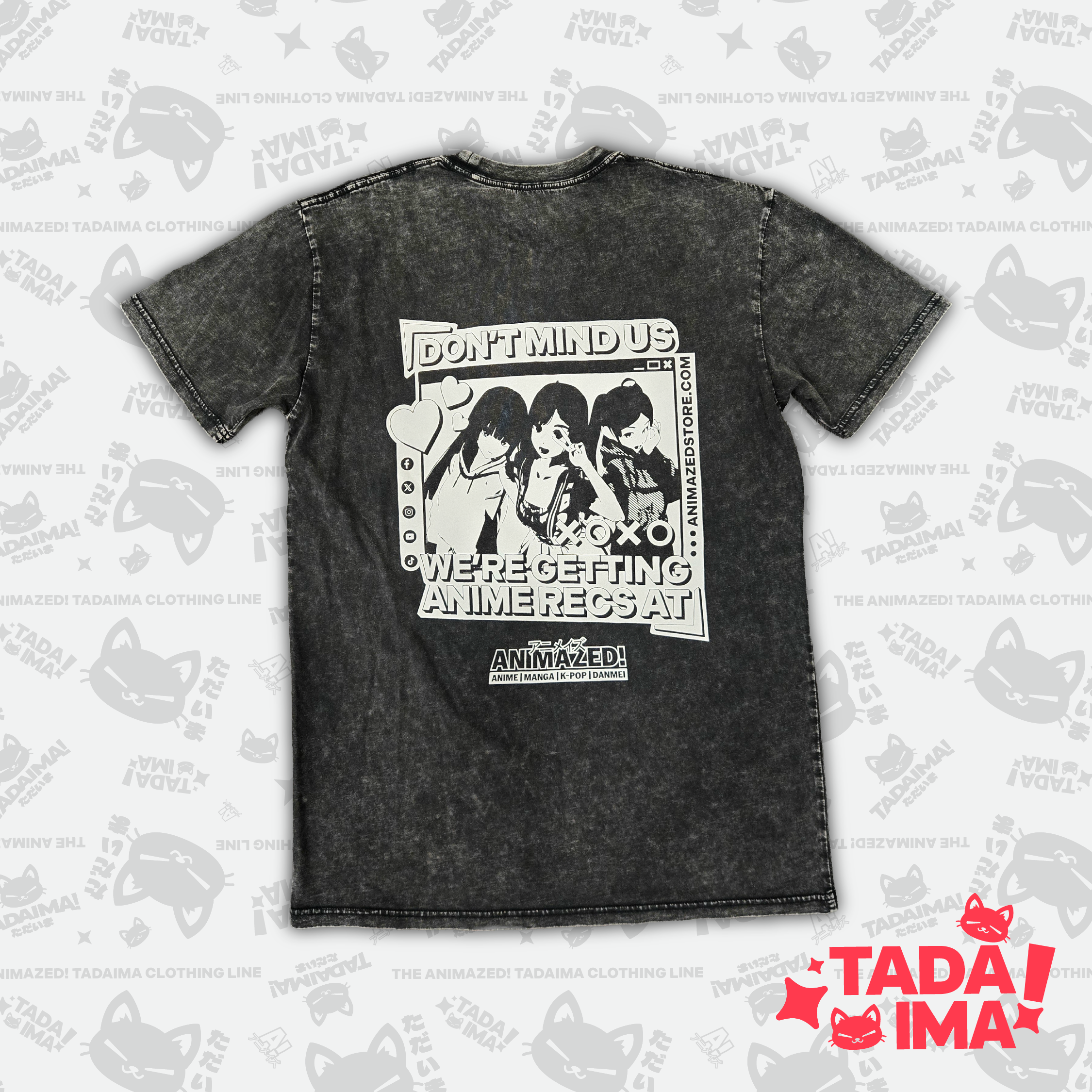 Animazed! Custom Shirt (Anime Trio Design) - Stone Wash Grey