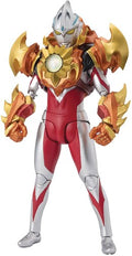 Action figure with red, gold, and silver armor on a white background