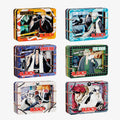 Six Bleach character metal tins arranged in a 2x3 grid on a plain white background. Each tin features a different anime character illustration with the word BLEACH prominently printed on the front.