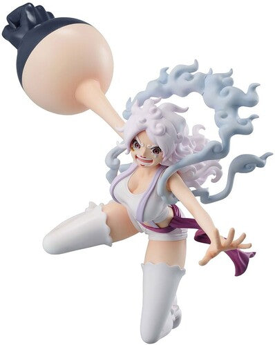 A collectible anime figurine of the character Whitebeard from One Piece, shown in a dynamic pose with her large mouth weapon extended, on a solid white background.