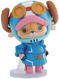 A collectible vinyl figure of a cartoon character resembling Tony Tony Ho in a blue flight suit and helmet with brown antlers, standing on a clear plastic display base against a white background.