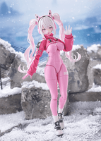 A figma of Alice from GODDESS OF VICTORY: NIKKE featuring multiple face plates and optional parts like a sniper rifle and poseable legs.