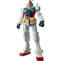 A Gundam action figure or model robot in a standing pose, shown against a plain white background. The figure is primarily white with blue, red, and yellow panels and dark blue hands.