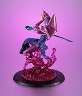 The Dark Magician from Yu-Gi-Oh! is brought to life in a pre-painted figure, capturing his classic design with detailed armor, flowing loincloths, and a metallic staff. Display him in a dynamic pose with a magical dust-effect base, part of the MONSTERS CHRONICLE series.