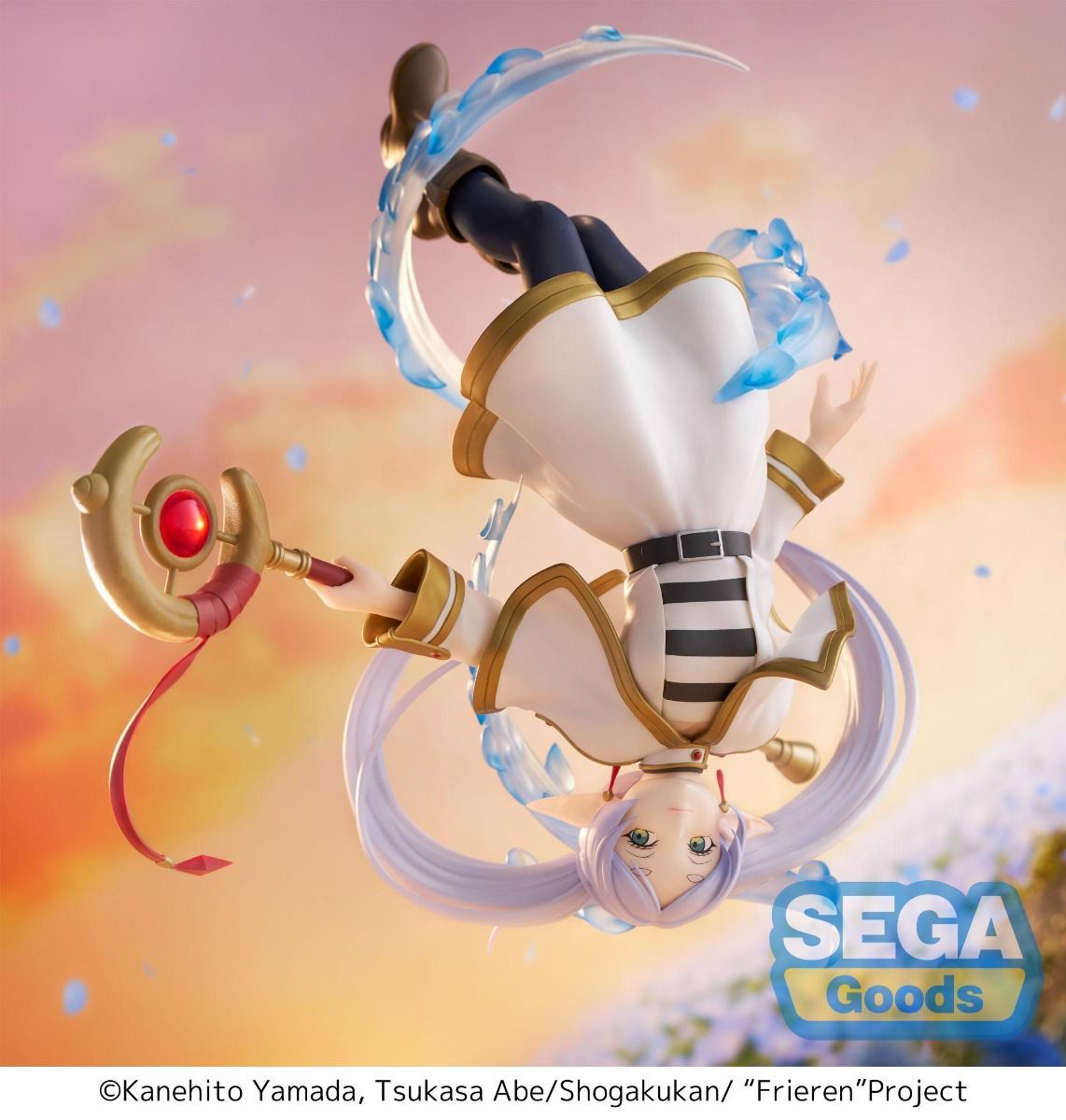 Figurine of a character from 'Frieren' Project with a colorful background, featuring the Sega Goods logo.
