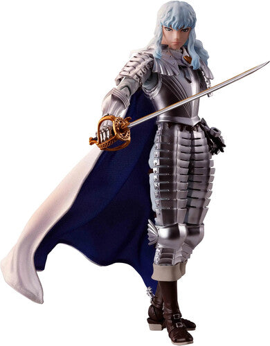 Figure of a warrior in armor holding a sword on a white background