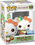 Funko Pop! Hello Kitty vinyl figure number 148 in its original retail packaging, featuring a white Hello Kitty figure with an orange bow and green floral accents.