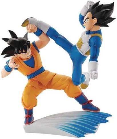 Two animated character figurines in dynamic poses on a white background
