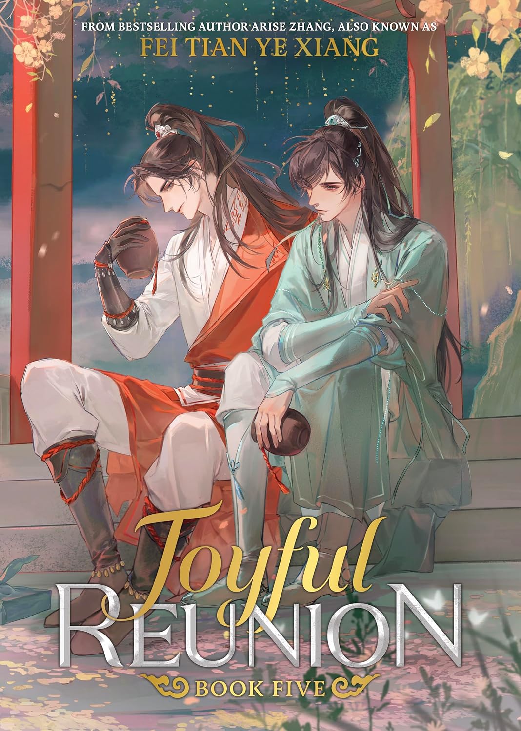 Book cover of 'Toyful Reunion' with two characters sitting on a bench, surrounded by traditional elements.