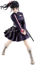 Action figure of a character in a dark outfit with a pink umbrella on a white background