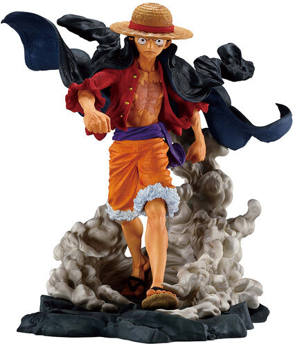 Action figure of a character with a straw hat and colorful outfit on a white background