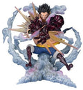 Action figure of a character with spiky hair and dramatic pose on a cloud-like background