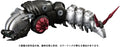 A detailed sci-fi mechanical insect-like vehicle or toy model shown on a plain white background, with Japanese disclaimer text below. The product is primarily black and silver with red accents.