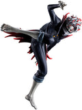 Action figure of a character in dynamic pose with a white background