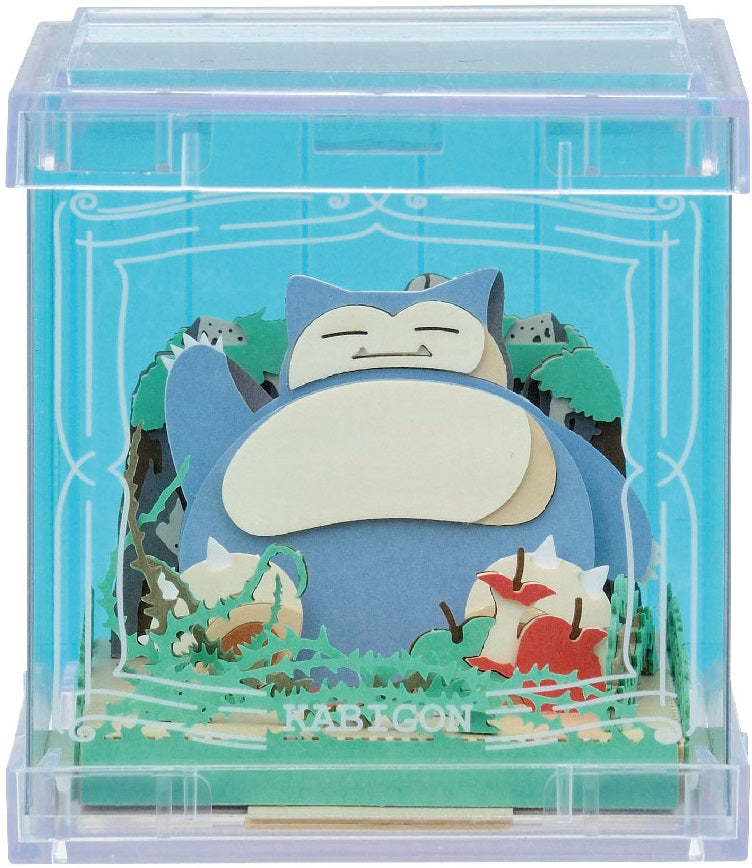 A 3D papercut light-up box featuring the character Snorlax, with layered paper-cut scenery and a transparent acrylic cover.
