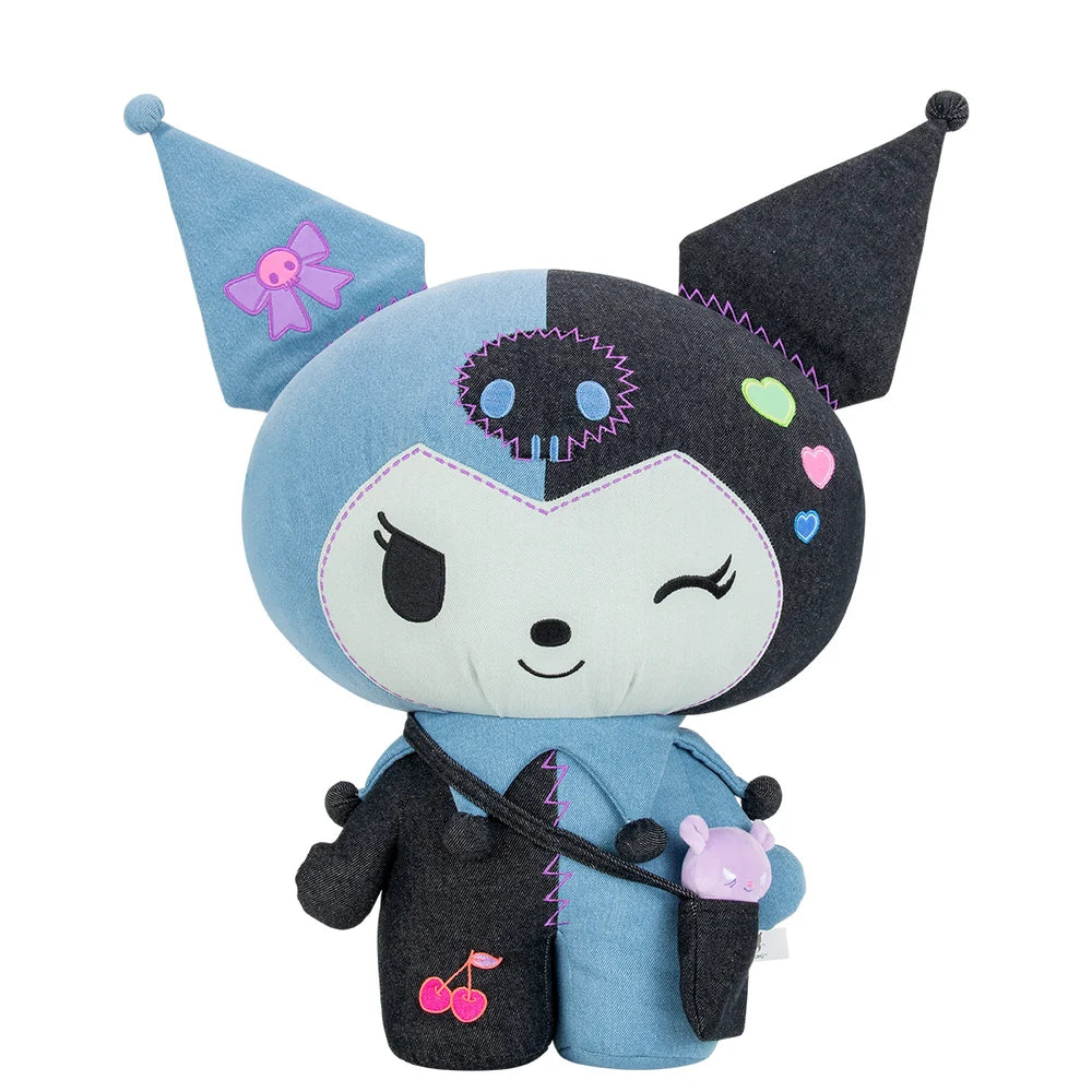Plush toy with a blue and black design on a white background