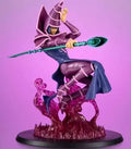 The Dark Magician from Yu-Gi-Oh! is brought to life in a pre-painted figure, capturing his classic design with detailed armor, flowing loincloths, and a metallic staff. Display him in a dynamic pose with a magical dust-effect base, part of the MONSTERS CHRONICLE series.