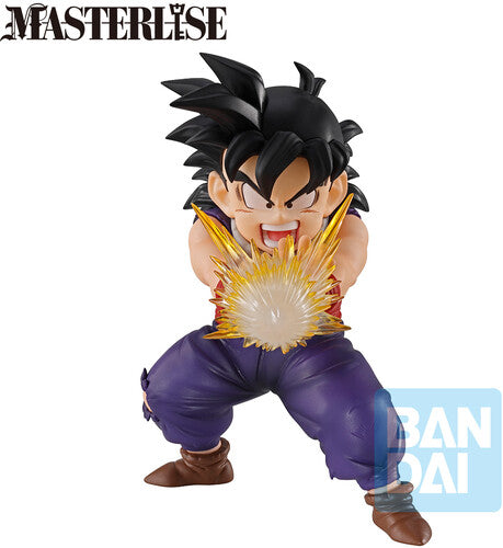 Action figure with a power-up effect on a white background, featuring the Masterlise and Bandai logos.