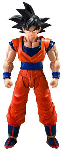 Action figure in orange and blue outfit on a white background