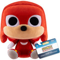 Red plush toy with a tag indicating it is from Sonic the Hedgehog series on a white background