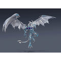 Fantasy dragon with icy blue and silver design on a dark background