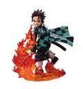 Action figure with flames and checkered outfit on a white background