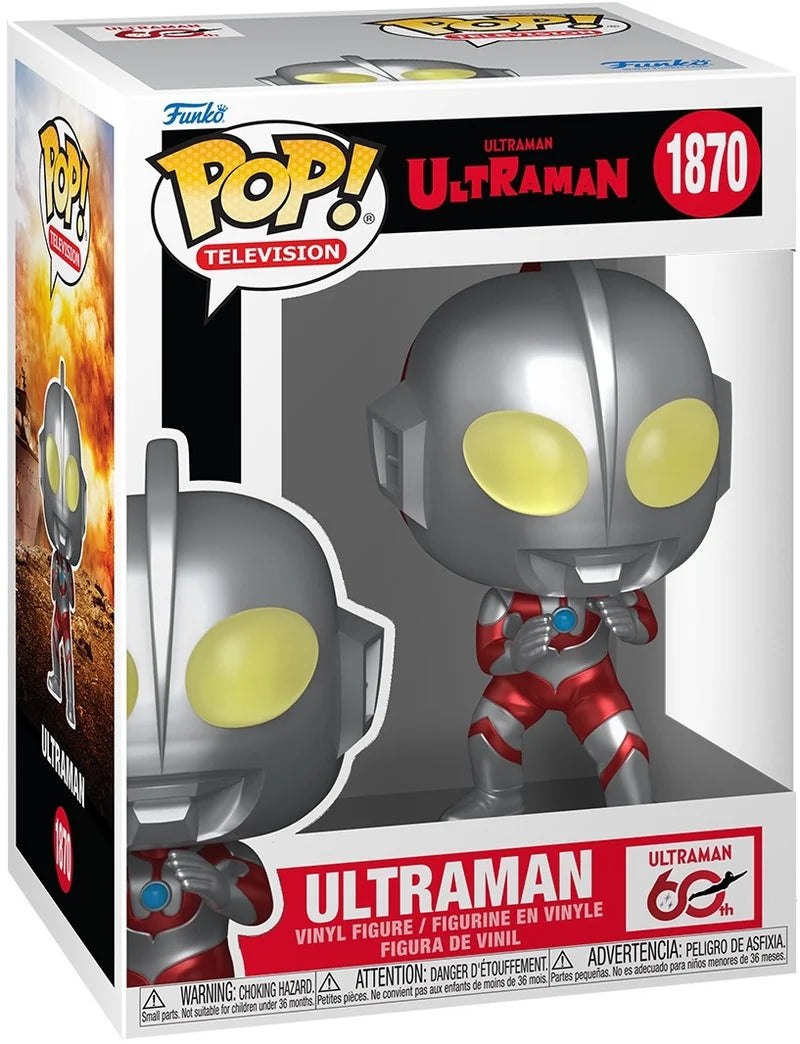 Funko Pop! Television Ultraman figure number 1870 in its original retail packaging. The box features a stylized illustration of the silver and red Ultraman figure with large yellow eyes.