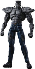 Muscular figure in dark blue outfit with black accents on a white background